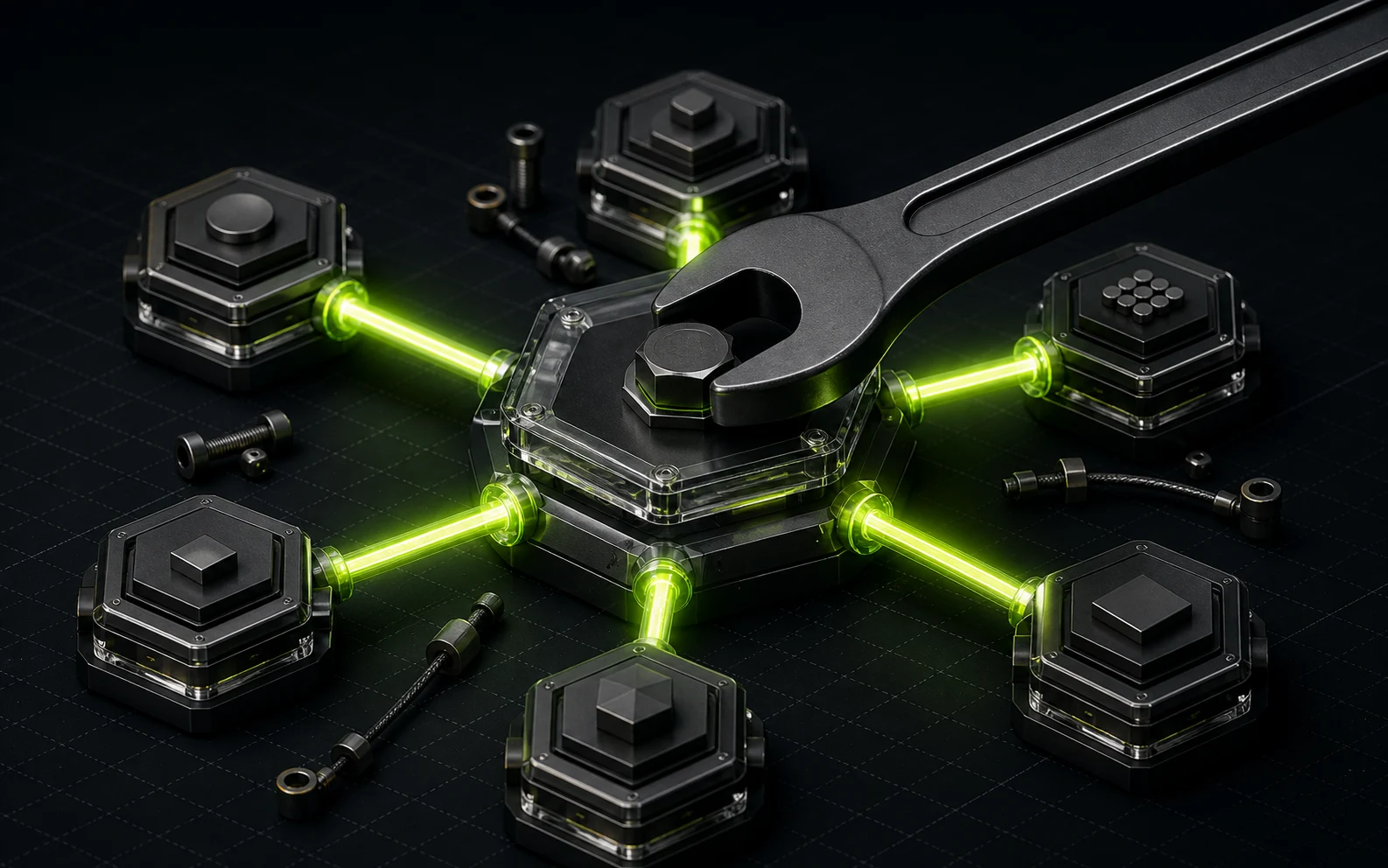 Ein Werkzeug aktiviert die Verknüpfungen eines modularen Systems